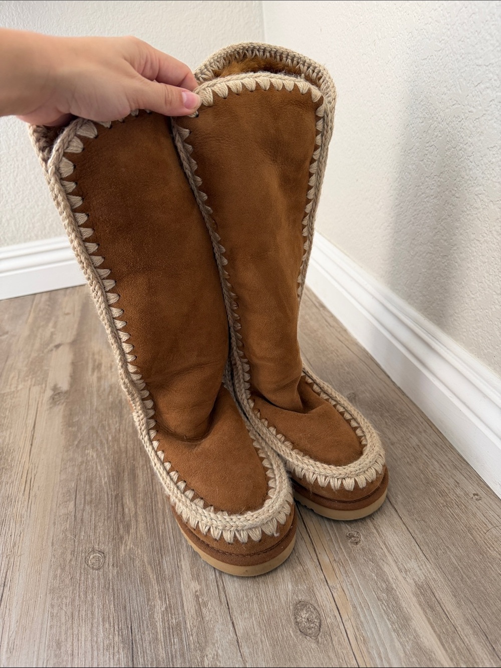 Mou Chestnut Suede Over-the-Knee Moccasin Boots